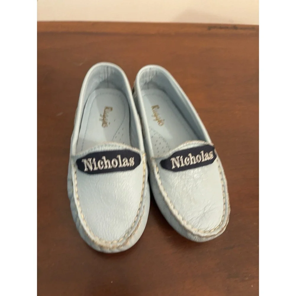 Reggio Light Blue Leather Driving Moccasins‎ Size 23 US Baby Boy 7